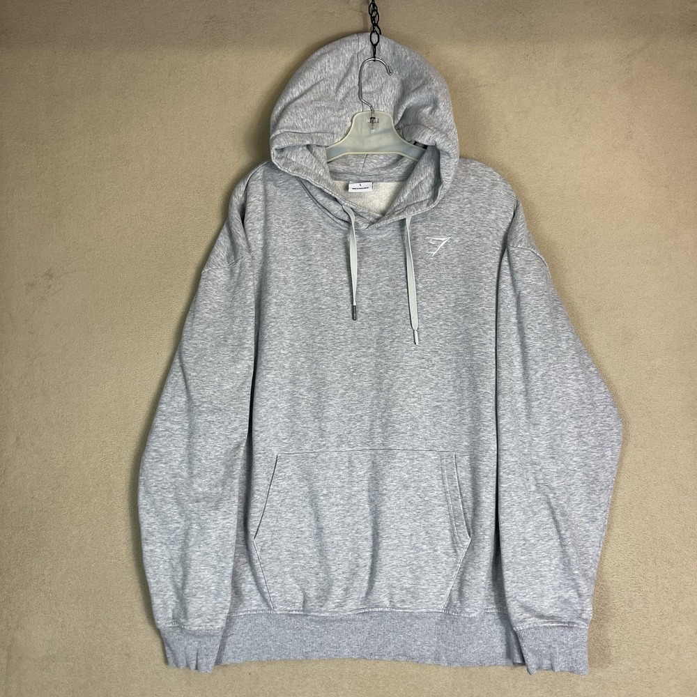 Gymshark Hoodie Mens Large Gray B2A3N Pullover Sweatshirt Cotton Blend Workout